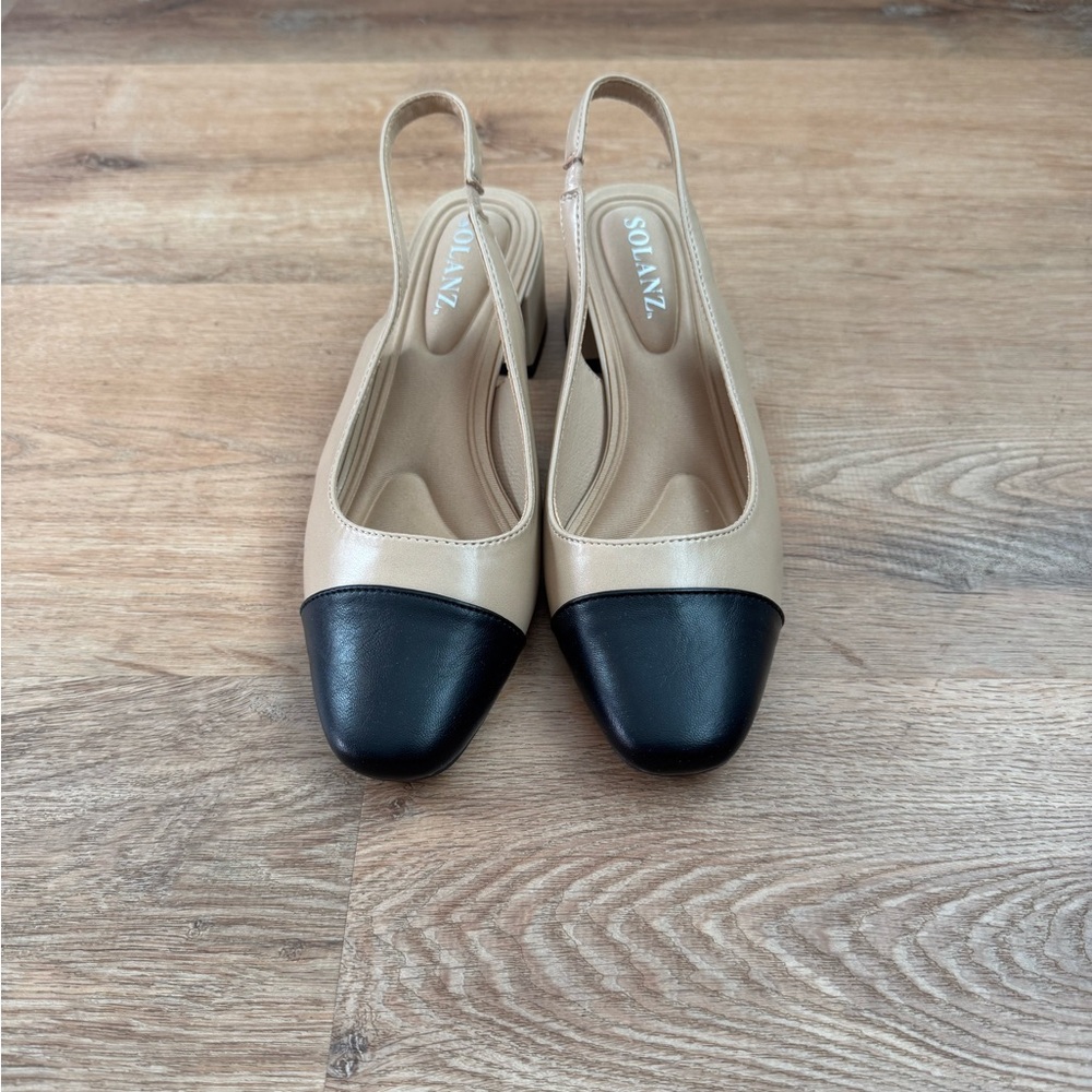 Stylish Beige and Black Slingback Heels